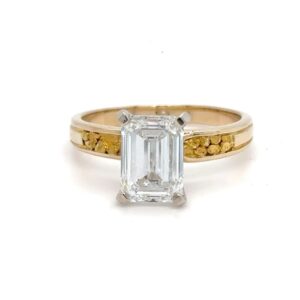 3.06ct Lab Grown Diamond In 14K Yellow Gold & Gold Nugget Solitaire Mounting RL157E3.06LG