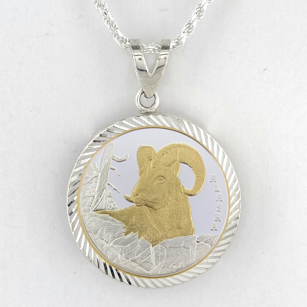 Dall Sheep 1/4 oz Gold Relief Diamond Cut Pendant