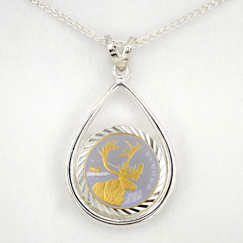 Caribou 1/10 oz Gold Relief Teardrop Pendant