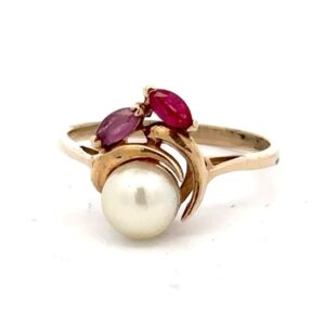 Estate Pearl, Sapphire & Ruby Ladies Ring 071460
