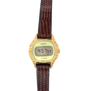 Lady's Seiko Alaskan Gold Nugget Digital Watch with Leather Band 078079