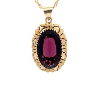 Purple Glass & 14k Gold Estate Pendant 078121