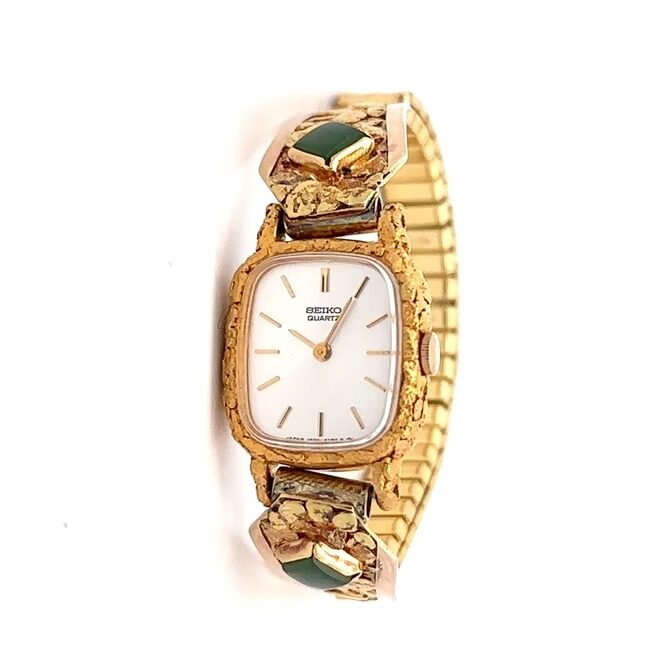Seiko Womens Gold Nugget & Jade Estate Watch 071050