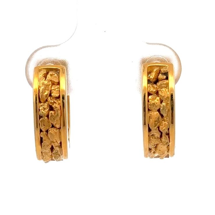 14K Gold Nugget Hoop Earrings EAJ053