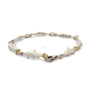 Sterling Silver & Gold Nugget Salmon Bracelet BR049