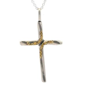 Sterling Silver & Gold Nugget Cross 075748