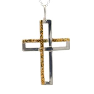 Sterling Silver & Gold Nugget Cross Pendant 075751