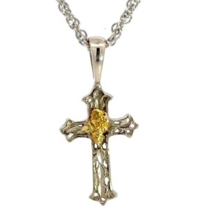 Gold Nugget & White Gold Cross Pendant 076446