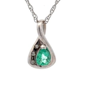 Estate White Gold & Emerald Pendant 076476