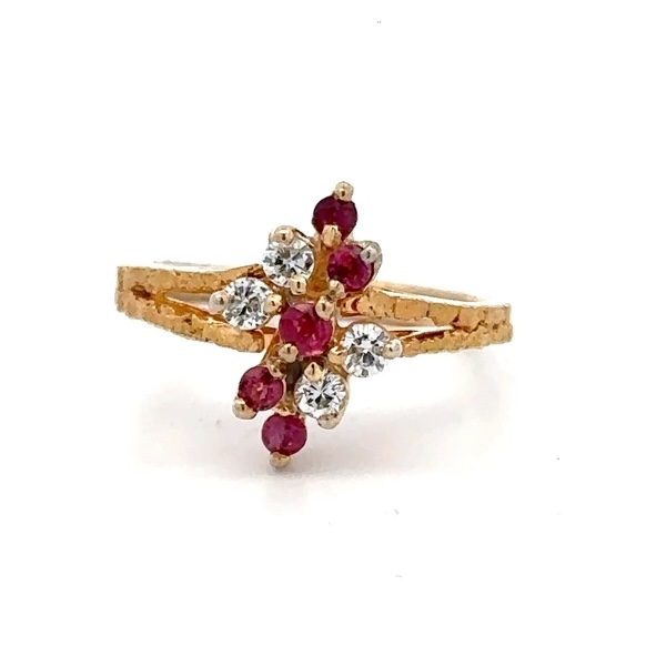 Estate Gold Nugget & Diamond Ruby Ladies Ring 078002