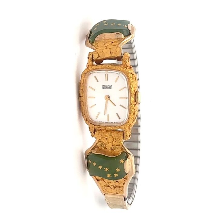 Seiko Womens Gold Nugget & Jade Alaska Flag Estate Watch 078082