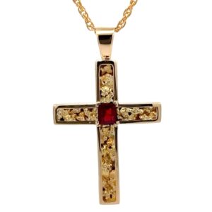 Gold Nugget & Ruby Cross Pendant
