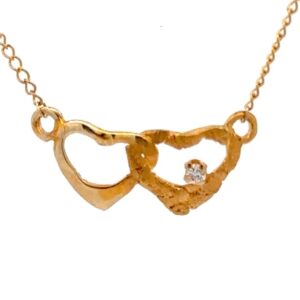 Estate 14K Gold Nugget Heart & Diamond Pendant 090124