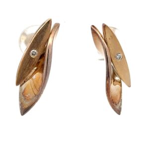 Estate Sterling Silver & Gold Diamond Earrings 090646