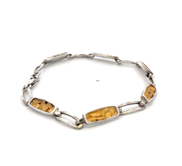 Sterling Silver & Gold Nugget Link Bracelet BDLOV5LNC89SS - Image 4