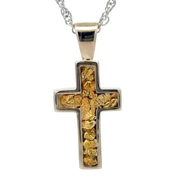 Gold Nugget & White Gold Cross Pendant 523016 - Alaska Mint