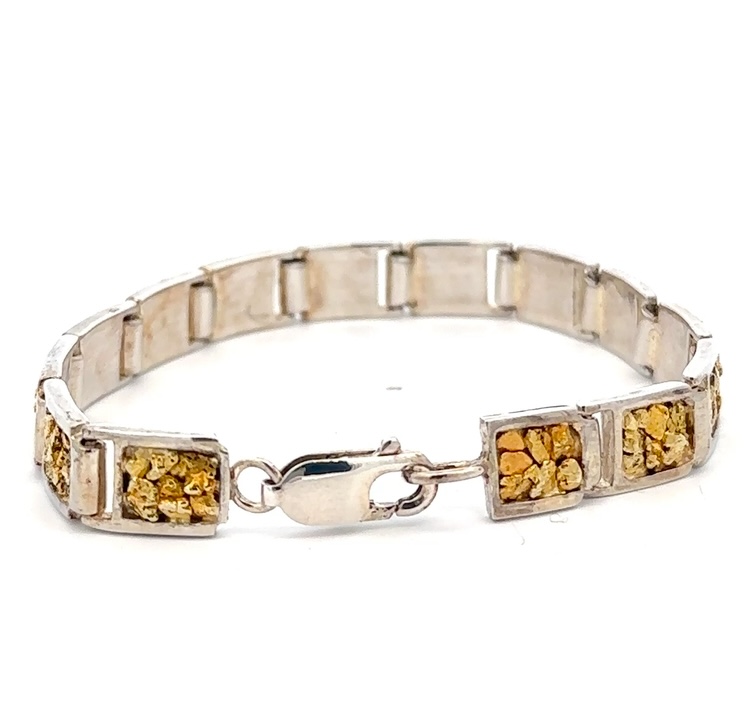 Sterling Silver & Gold Nugget Link Bracelet B8MMN14LSS