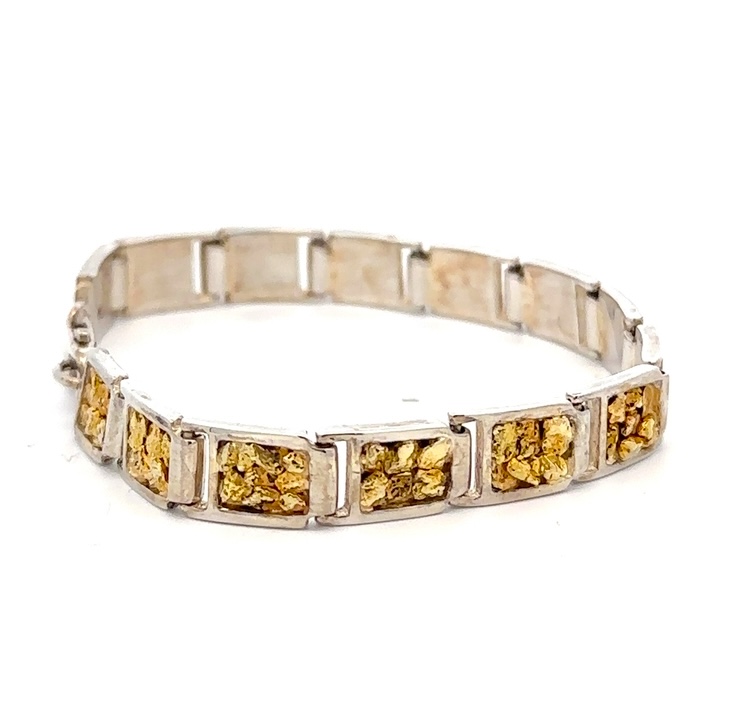 Sterling Silver & Gold Nugget Link Bracelet B8MMN14LSS - Image 4