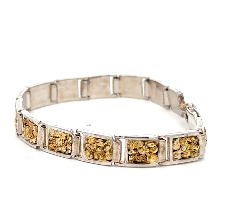 Sterling Silver & Gold Nugget Link Bracelet B8MMN14LSS - Image 2