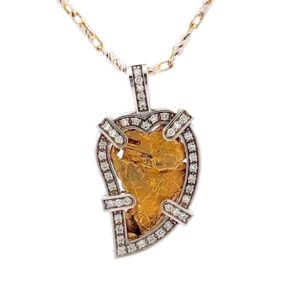 18k White Gold, Diamond & Nugget Heart Pendant 073201