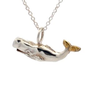 Sterling Silver & Gold Nugget Whale Pendant N060