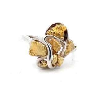 Sterling Silver & Gold Nugget Ladies Ring RL169SS