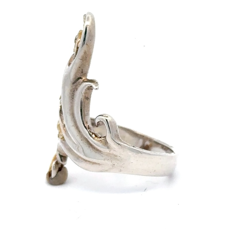 Sterling Silver & Gold Nugget Ladies Ring RL469NSS - Image 2