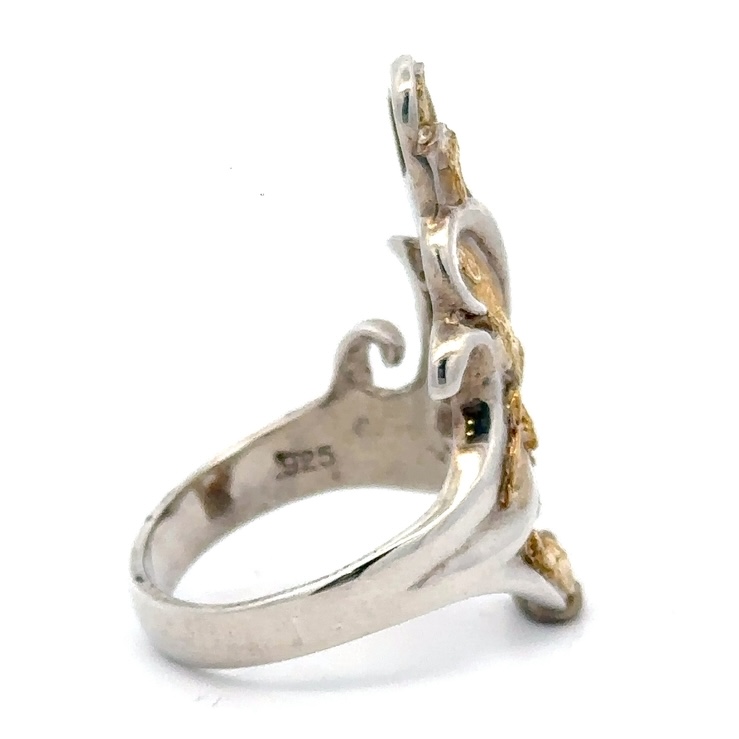 Sterling Silver & Gold Nugget Ladies Ring RL469NSS - Image 4