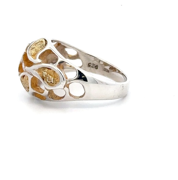 Sterling Silver & Gold Nugget Ladies Ring RLBSLN4 - Image 2