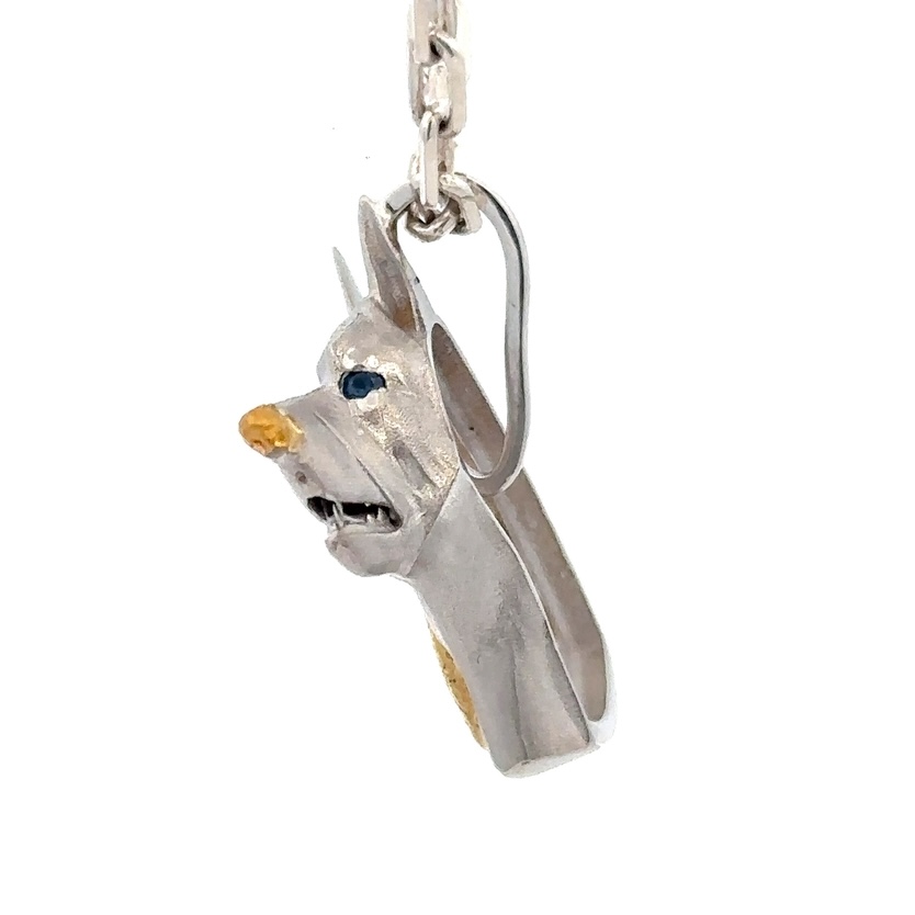 Alaskan Husky Sled Dog Pendant in 14K White Gold, Nugget and Sapphires 074251 - Image 4