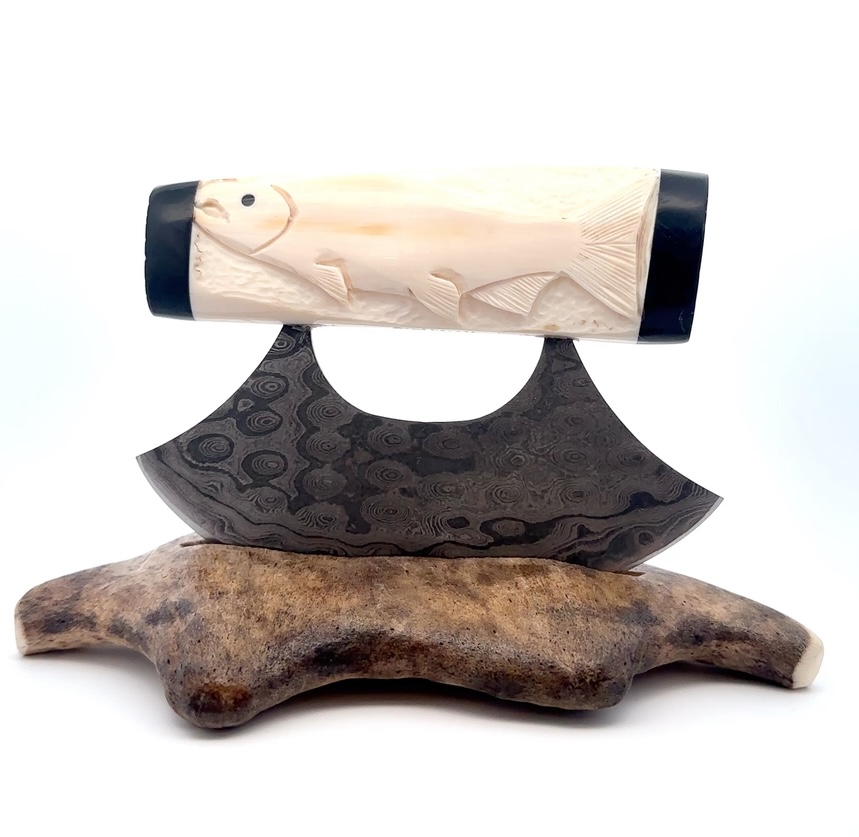 Walrus Ivory Carved Salmon Ulu