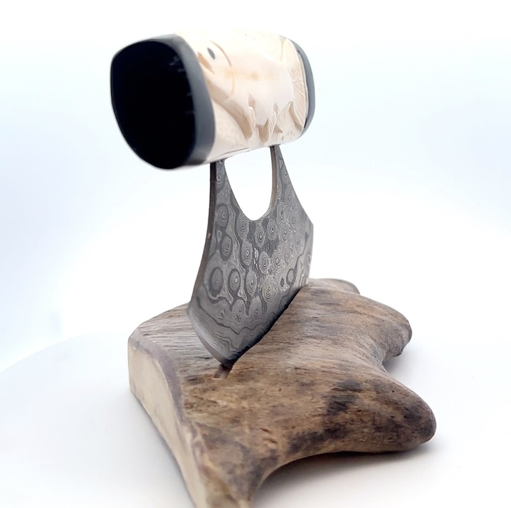 Walrus Ivory Carved Salmon Ulu - Image 4