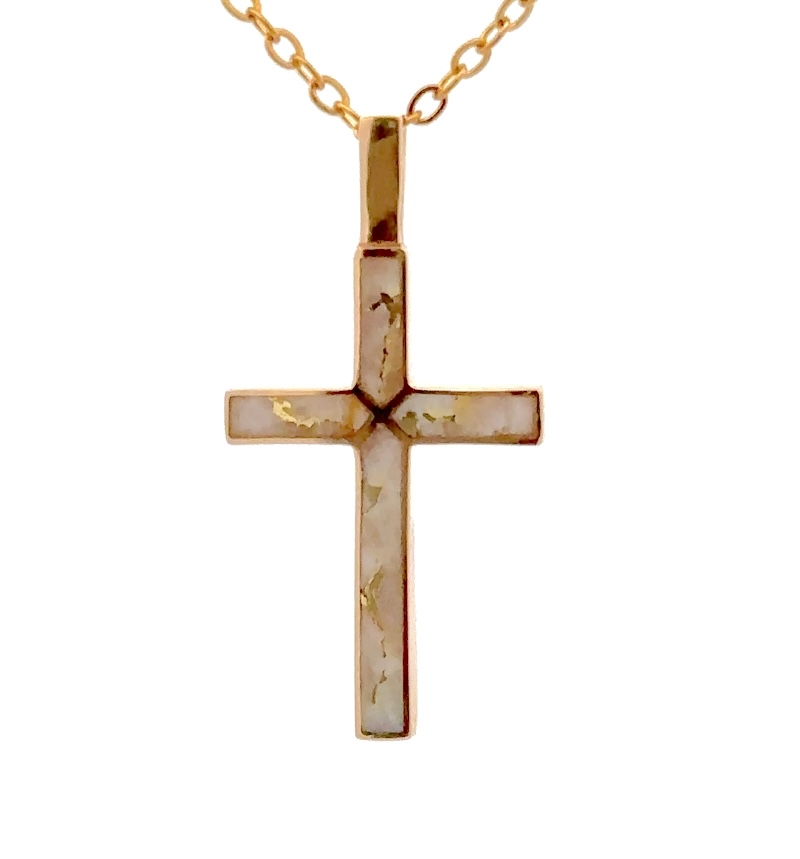 Gold Quartz Cross Pendant FF346G2