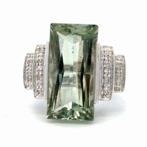 Green Quartz & Diamonds Lady's 14K Estate Ring 076485