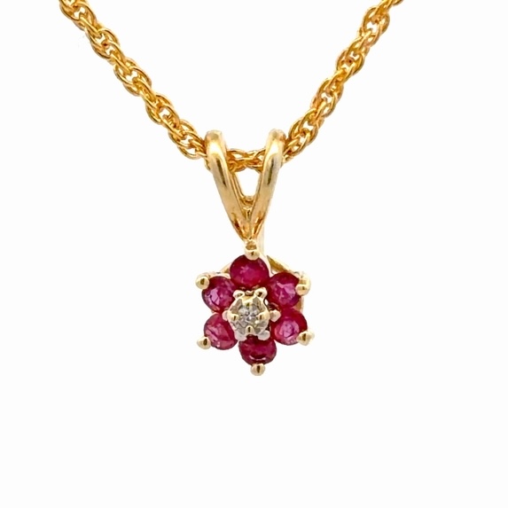 Ruby & Diamond Flower Pendant 078317