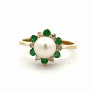Lady's Pearl & Emerald Estate Ring 090704