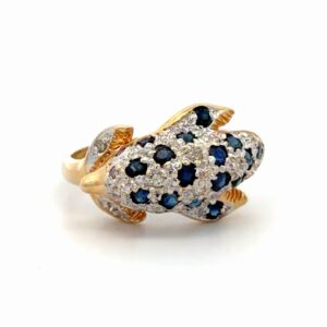 Ladies Dolphin Diamond, Sapphire, & Ruby Estate Ring 090705