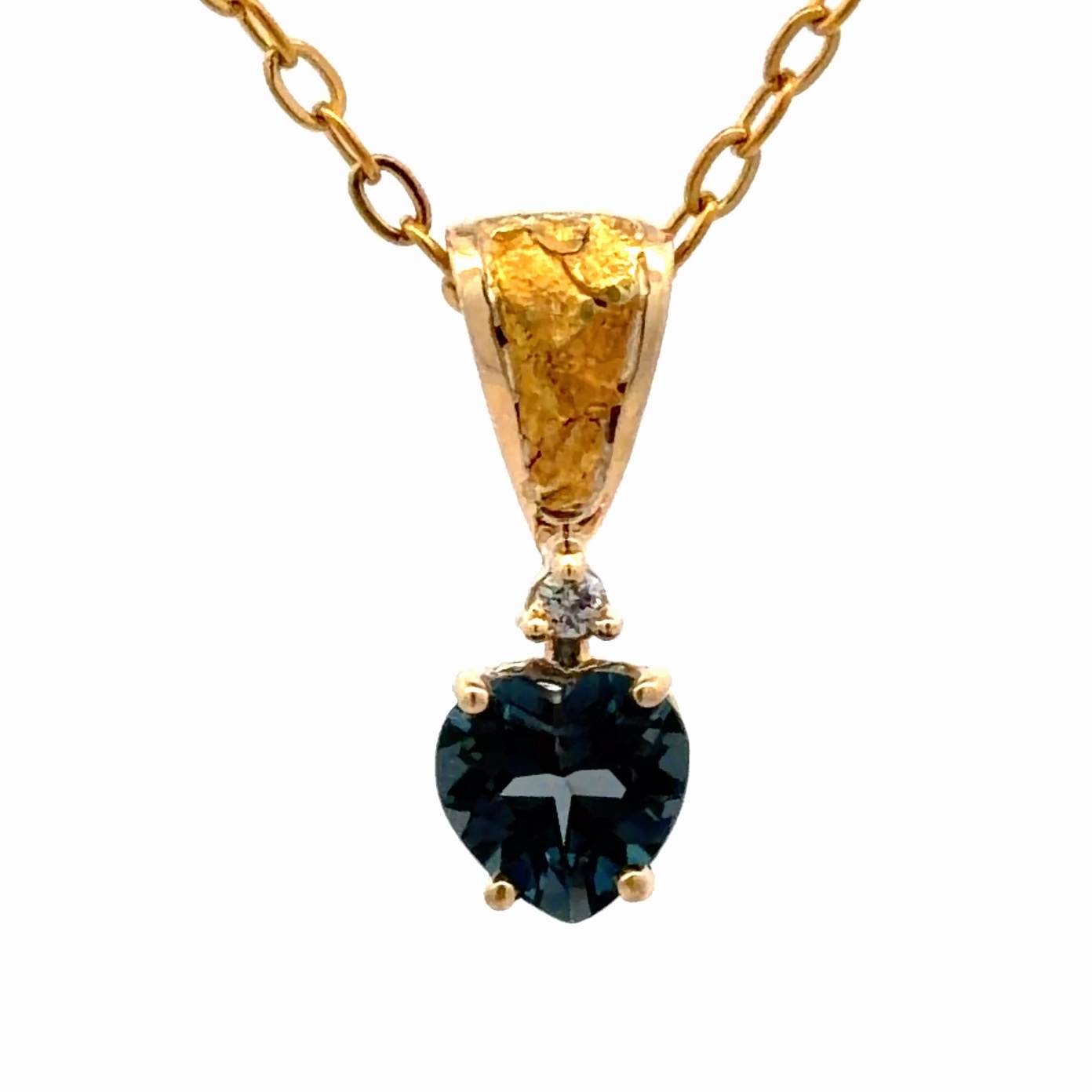 Blue Topaz & gold Nugget Heart Pendant BTHRT14K
