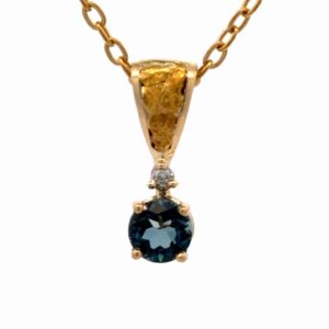 Blue Topaz & Gold Nugget 14K Pendant BTOPAZRND