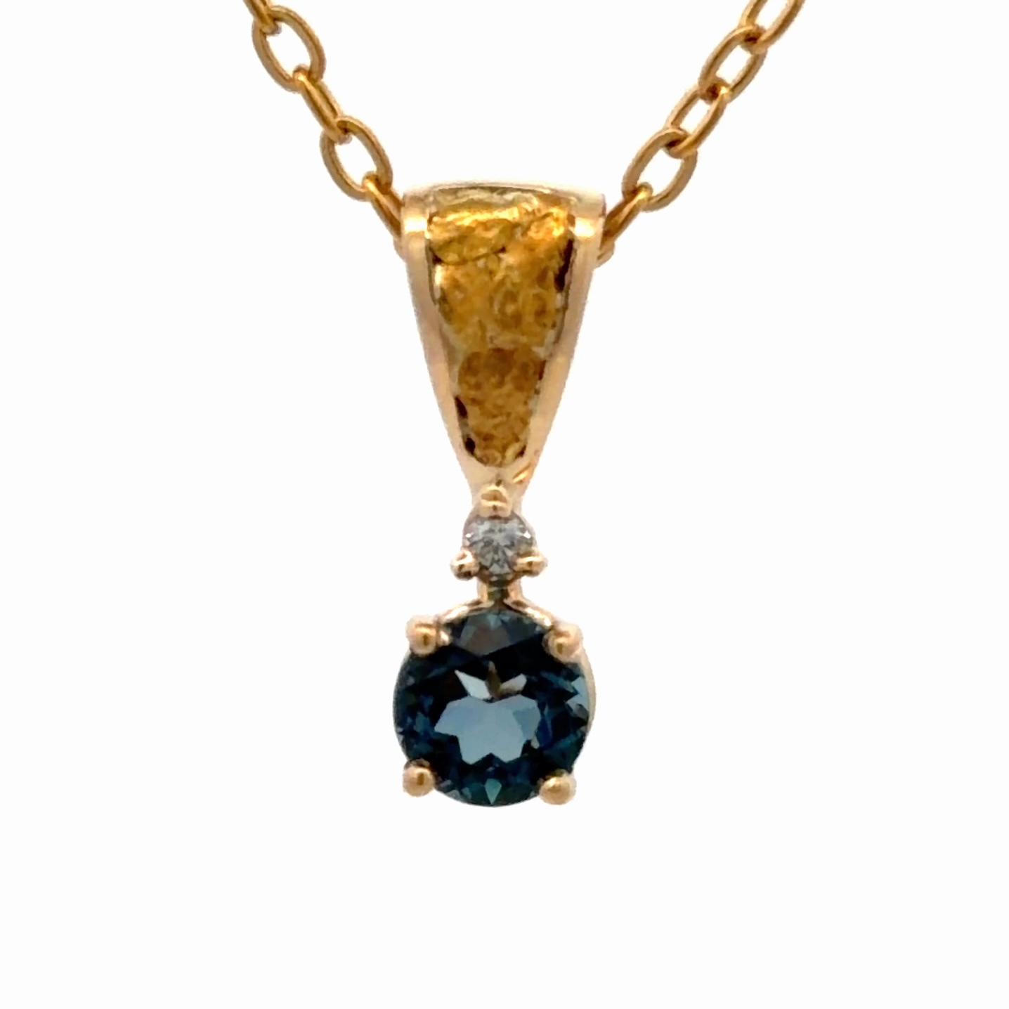 Blue Topaz & Gold Nugget 14K Pendant BTOPAZRND