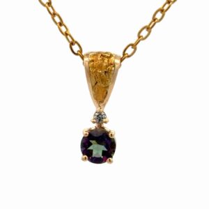 Northern Lights Topaz & Gold Nugget 14K Pendant NLTOPAZRND