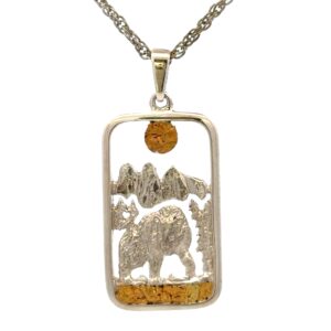 Sterling Silver & Gold Nugget Wolf Dog Tag Pendant P-575SS