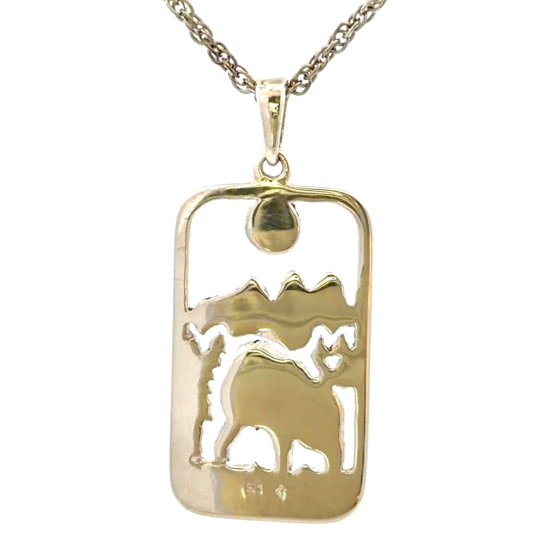 Sterling Silver & Gold Nugget Wolf Dog Tag Pendant P-575SS - Image 3