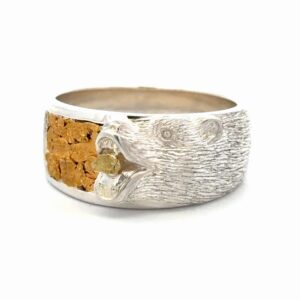Sterling Silver & Gold Nugget Bear Ring R-528SS