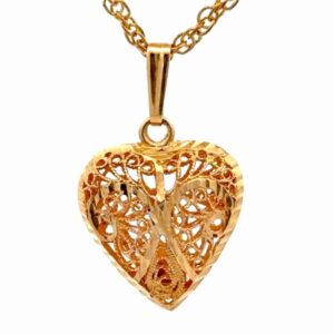 14K Filigree Heart Estate Pendant 071708
