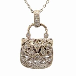 14K Diamond Purse Estate Pendant077198