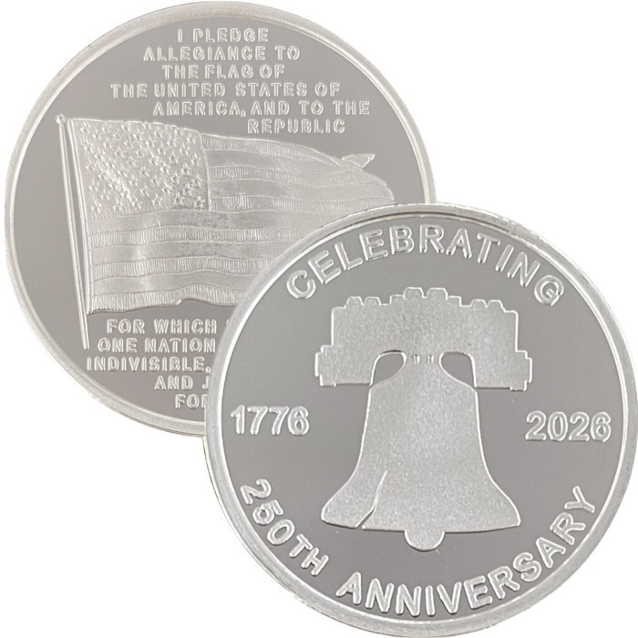 250th Anniversary Bell With An American Flag & Pledge Reverse