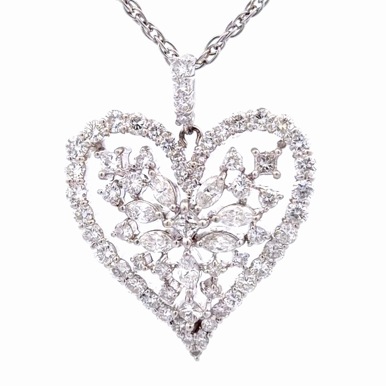 3.80ct Diamond Platinum Heart Estate Pendant 077175
