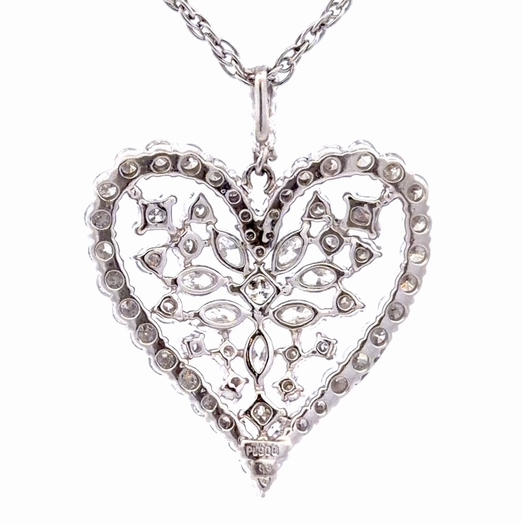 3.80ct Diamond Platinum Heart Estate Pendant 077175 - Image 3