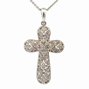 Lady's Filigree & Diamond Cross Estate Pendant 077222